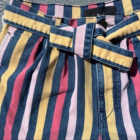 Anthropologie 3x1 Dustin High Rise Pleated Belted Striped Denim Shorts - Picture 7 of 15